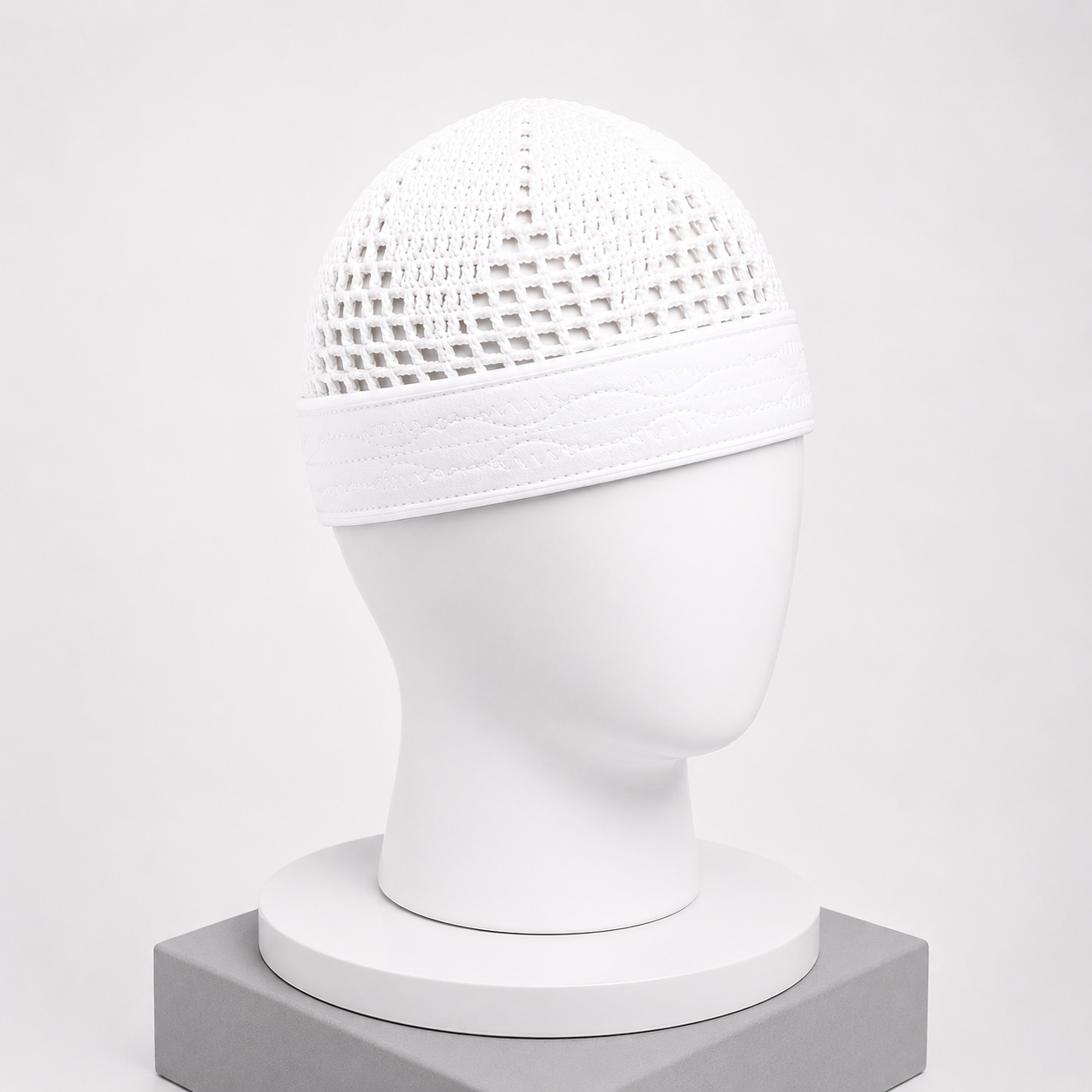 Damishq Pure White Islamic Knitted Kufi Cap for Men | D010 | AL AZBAR