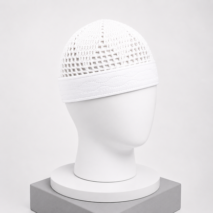 Damishq Pure White Islamic Knitted Kufi Cap for Men | D010 | AL AZBAR