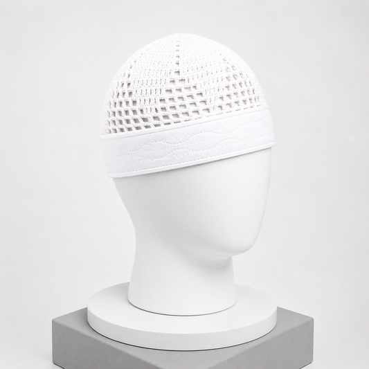 Damishq Pure White Islamic Knitted Kufi Cap for Men | D010 | AL AZBAR