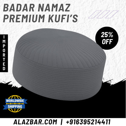 Dark Grey Badar Kufi Cap - Premium Hard Structured Prayer Hat | Imported Quality | AL AZBAR