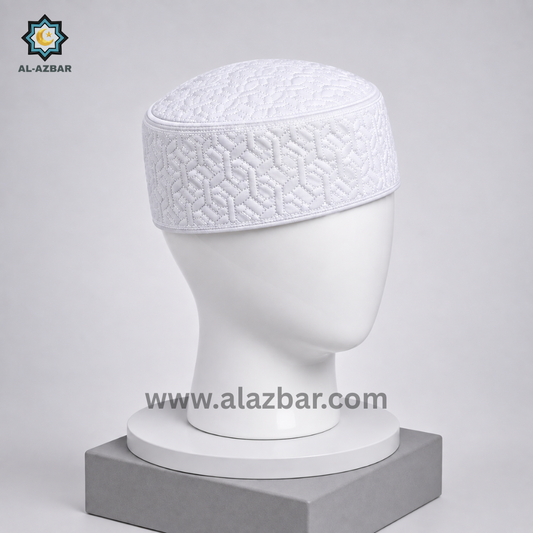 HIDAYA Premium Islamic Prayer Cap for Men | Full White COLOR | Luxury Namaz Topi & Kufi | AL AZBAR