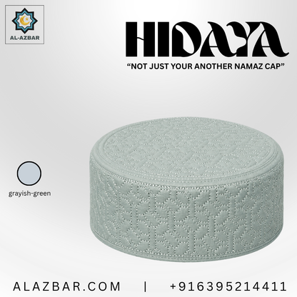HIDAYA Premium Islamic Prayer Cap for Men | Greyish Green COLOR | Luxury Namaz Topi & Kufi | AL AZBAR