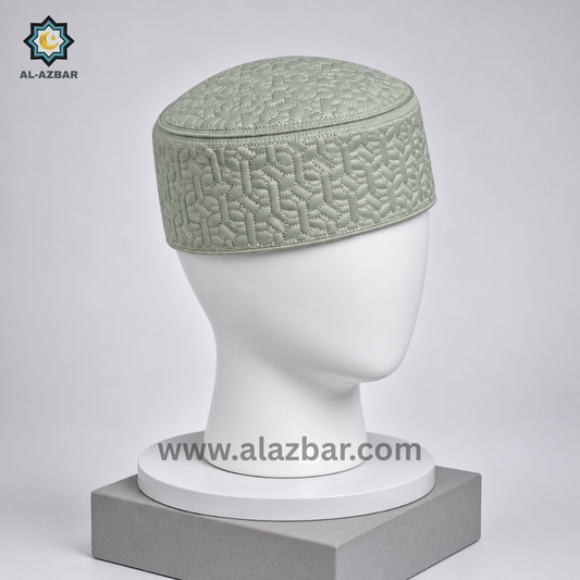 HIDAYA Premium Islamic Prayer Cap for Men | Greyish Green COLOR | Luxury Namaz Topi & Kufi | AL AZBAR