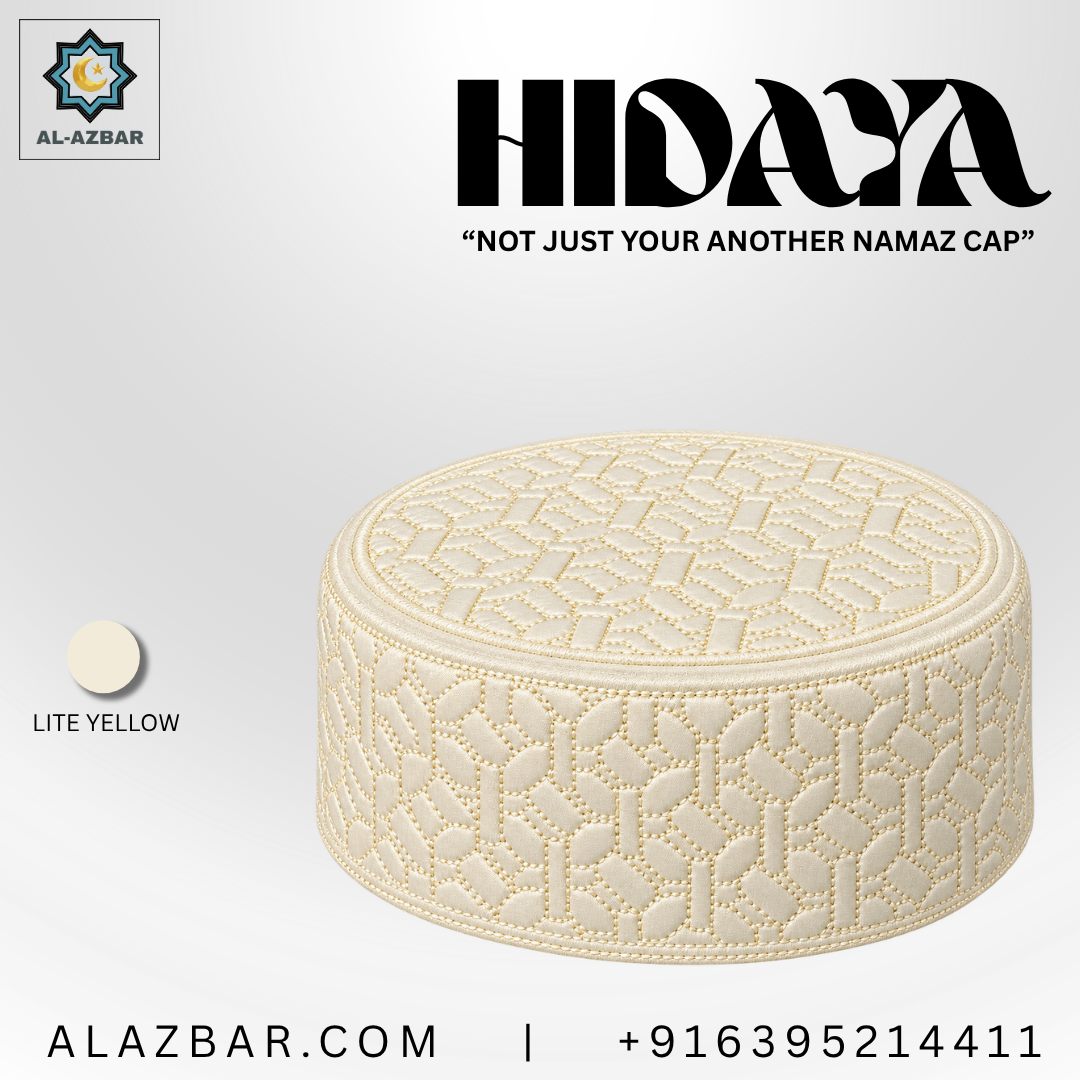 HIDAYA Premium Islamic Prayer Cap for Men | Light Yellow COLOR | Luxury Namaz Topi & Kufi | AL AZBAR