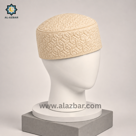 HIDAYA Premium Islamic Prayer Cap for Men | Light Yellow COLOR | Luxury Namaz Topi & Kufi | AL AZBAR