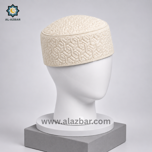 HIDAYA Premium Islamic Prayer Cap for Men | OFF WHTE COLOR | Luxury Namaz Topi & Kufi | AL AZBAR