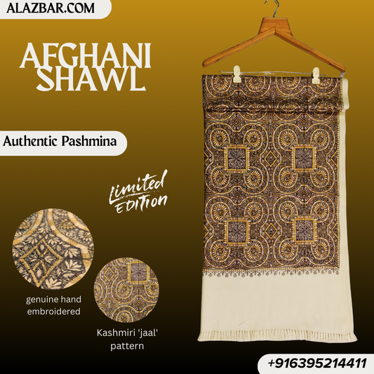 Limited Edition Afghani Pashmina Shawl – Kashmiri Jaal Hand-Embroidered  Wedding Royal Look  76x38 inch (193x97 cm) – By AL-AZBAR