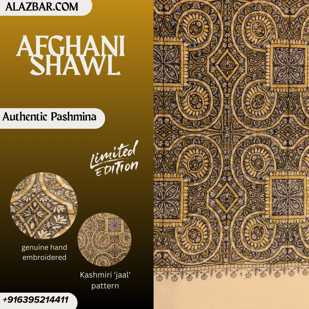 Limited Edition Afghani Pashmina Shawl – Kashmiri Jaal Hand-Embroidered  Wedding Royal Look  76x38 inch (193x97 cm) – By AL-AZBAR