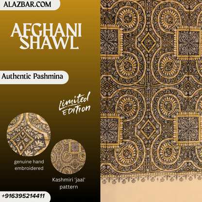 Limited Edition Afghani Pashmina Shawl – Kashmiri Jaal Hand-Embroidered  Wedding Royal Look  76x38 inch (193x97 cm) – By AL-AZBAR