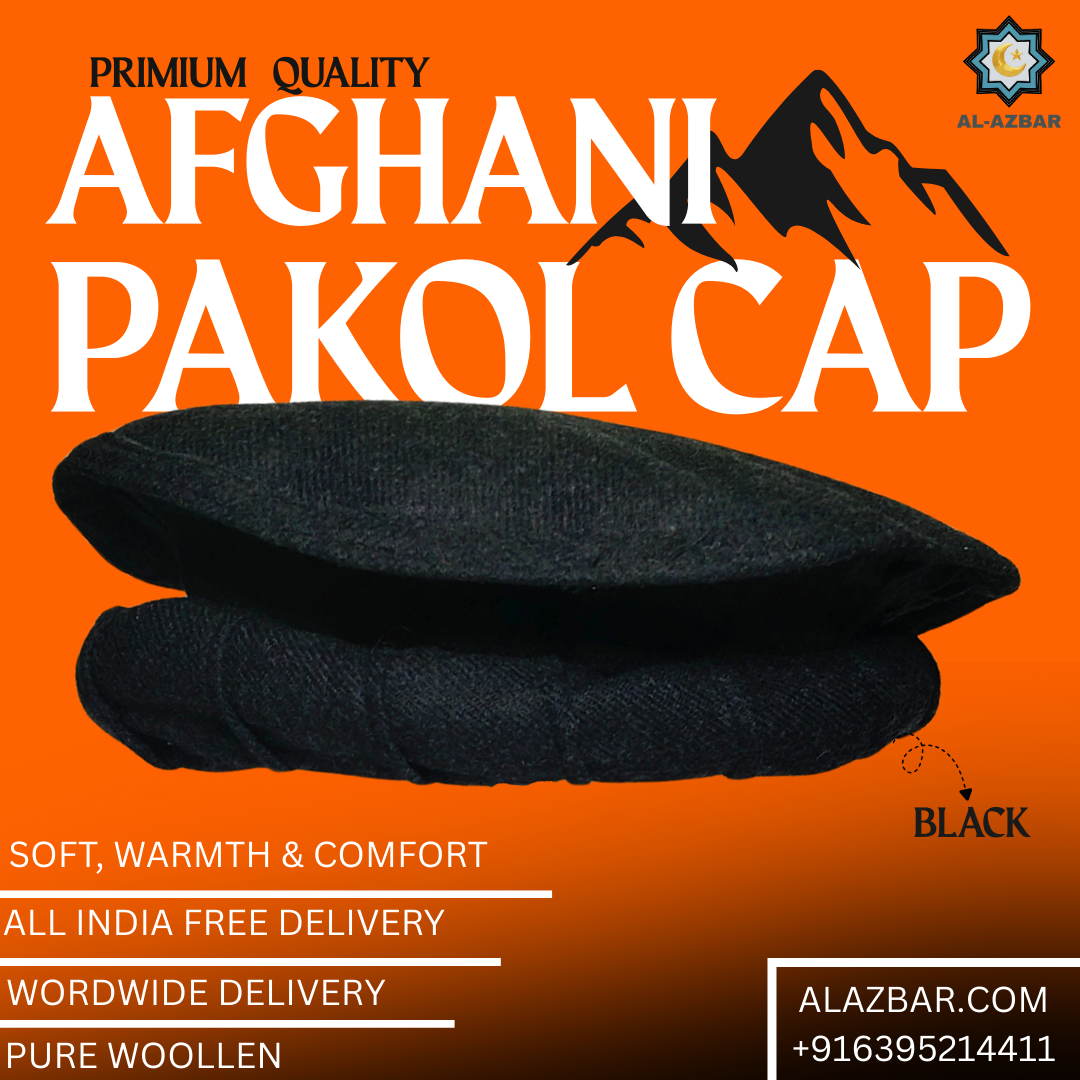 Premium Afghan Pakol Cap – Pure Woollen Black  Soft, Warm & Comfortable  Original Afghan Style by AL-AZBAR