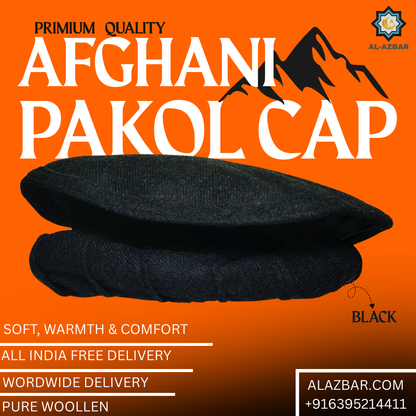 Premium Afghan Pakol Cap – Pure Woollen Black  Soft, Warm & Comfortable  Original Afghan Style by AL-AZBAR
