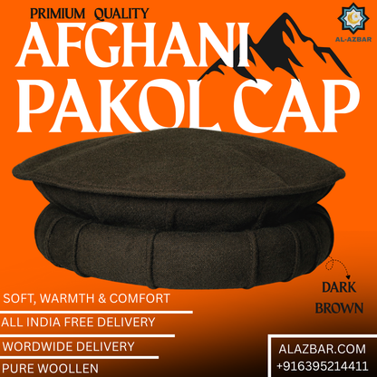 Premium Afghan Pakol Cap – Pure Woollen Dark Brown  Soft, Warm & Traditional  Original Afghan Style by AL-AZBAR