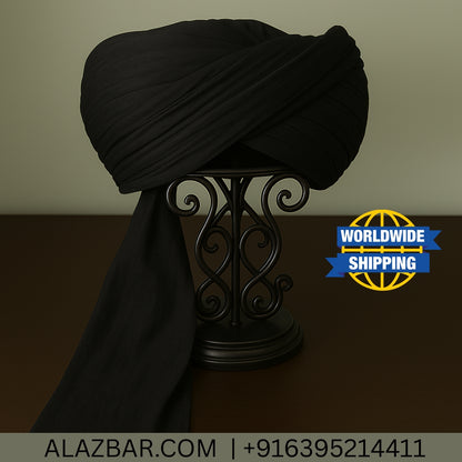 Pure Cotton Jet Black Islamic Amama Fabric – Safa, Pagdi, Turban (3 to 8 Meters) – AL AZBAR