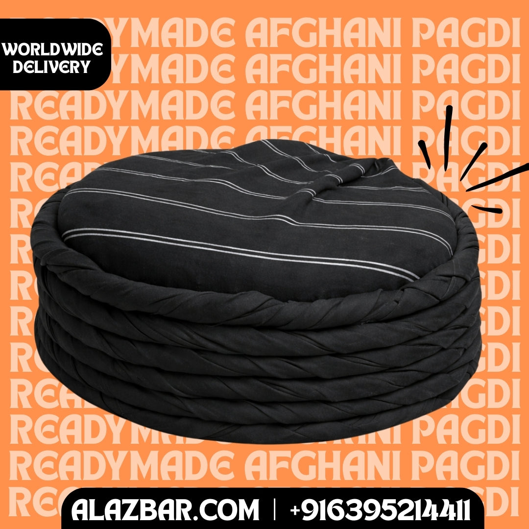 Ready-Made Afghani Pagdi Black  Permanent Tied Afghan Turban  Premium Islamic Headwear  Worldwide Delivery  AL-AZBAR