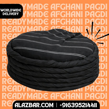 Ready-Made Afghani Pagdi Black  Permanent Tied Afghan Turban  Premium Islamic Headwear  Worldwide Delivery  AL-AZBAR
