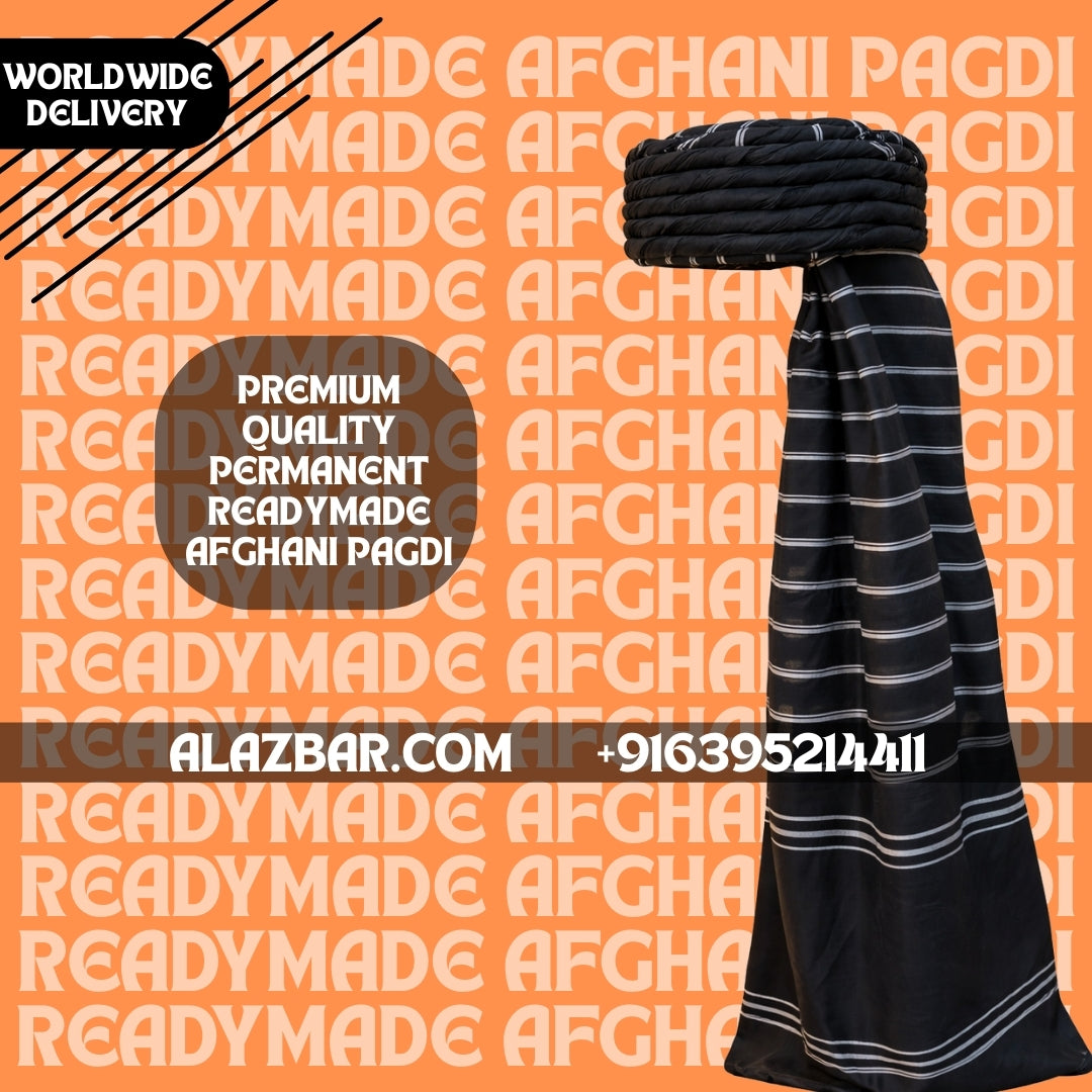 Ready-Made Afghani Pagdi Black  Permanent Tied Afghan Turban  Premium Islamic Headwear  Worldwide Delivery  AL-AZBAR