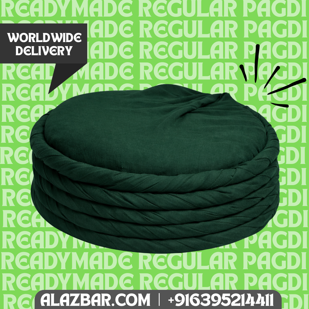 Ready-Made Regular Pagdi Dark Green  Permanent Tied Islamic Turban  Premium Quality  Worldwide Delivery  AL-AZBAR