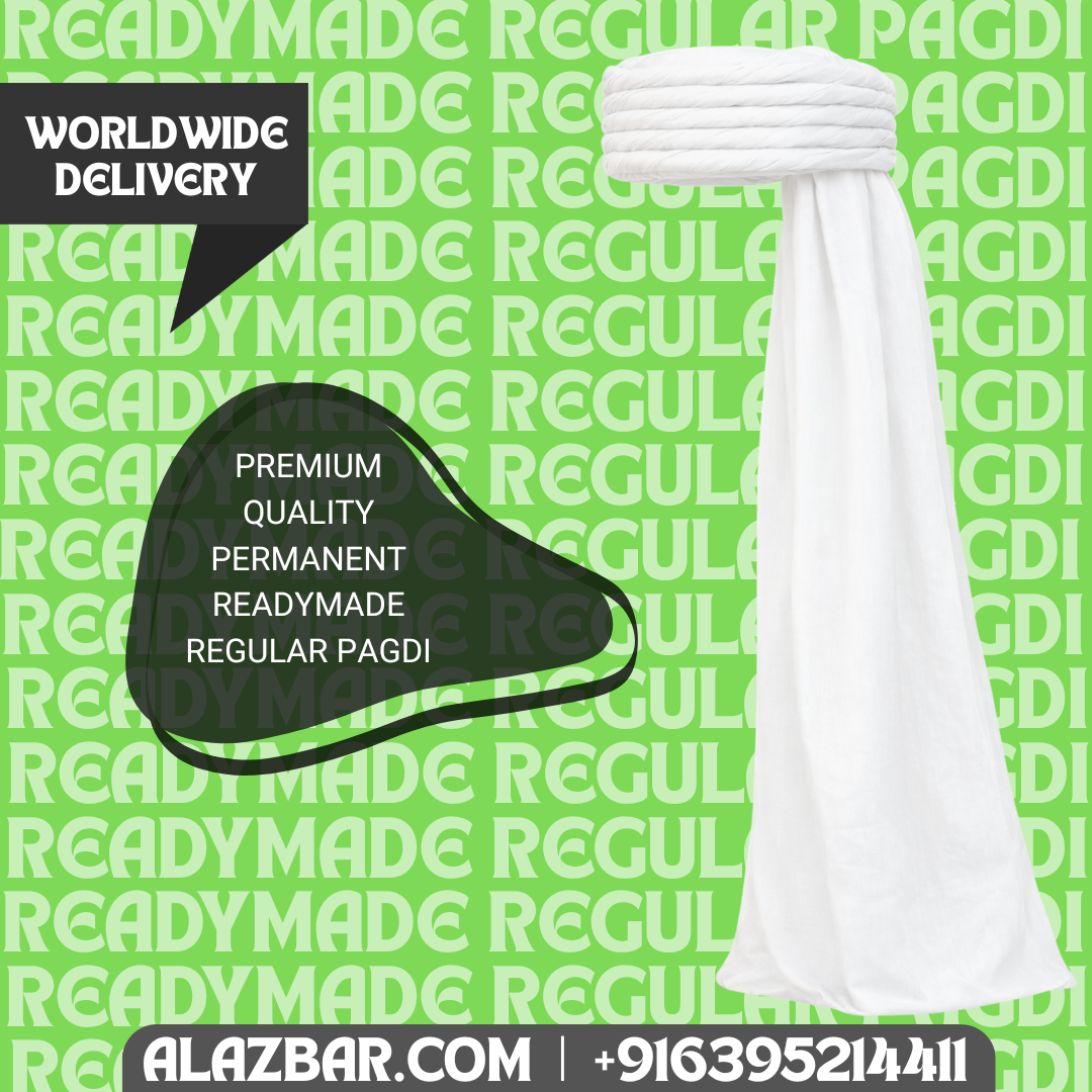 Ready-Made Regular Pagdi White | Permanent Tied Islamic Turban | Premium Quality | Worldwide Delivery | AL-AZBAR