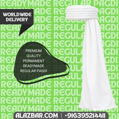 Ready-Made Regular Pagdi White | Permanent Tied Islamic Turban | Premium Quality | Worldwide Delivery | AL-AZBAR
