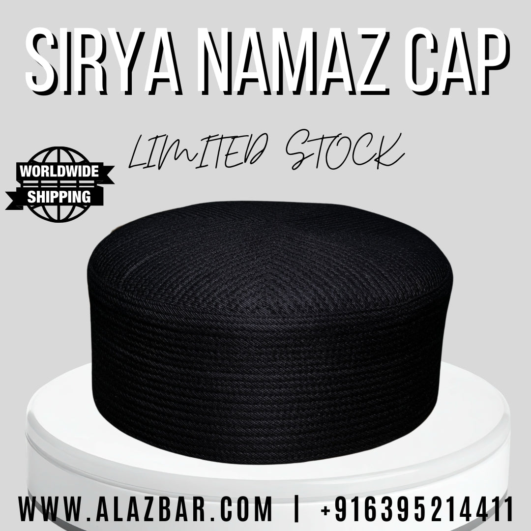 SIRYA Black Muslim Namaz Cap for Men  Premium Hard Kufi Topi  Imported Islamic Prayer Cap by AL-AZBAR