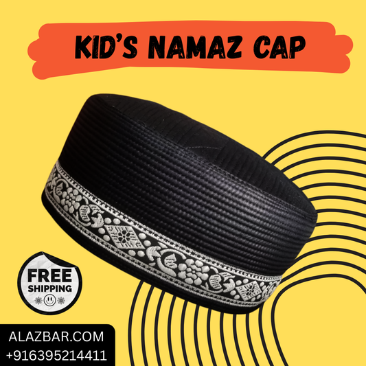 Special Kids Namaz Cap (3–8 Years) – Premium Black Prayer Cap with Islamic Embroidery  Made in Bangladesh  AL-AZBAR