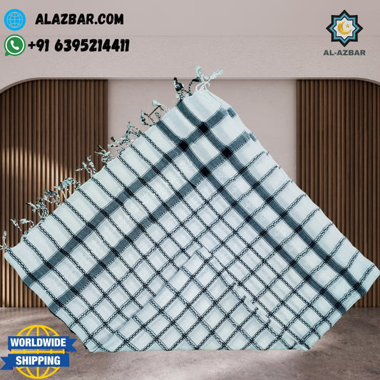 White Shemagh with Black Check | Classic Muslim Scarf Rumaal by AL-AZBAR